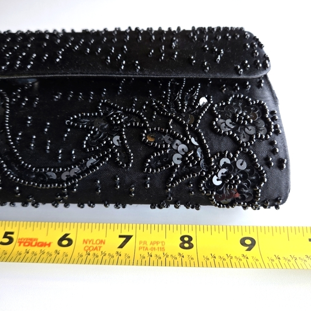 LA REGALE Black Beaded Cocktail Evening Shoulder Bag Clutch Purse - Picture 8 of 14